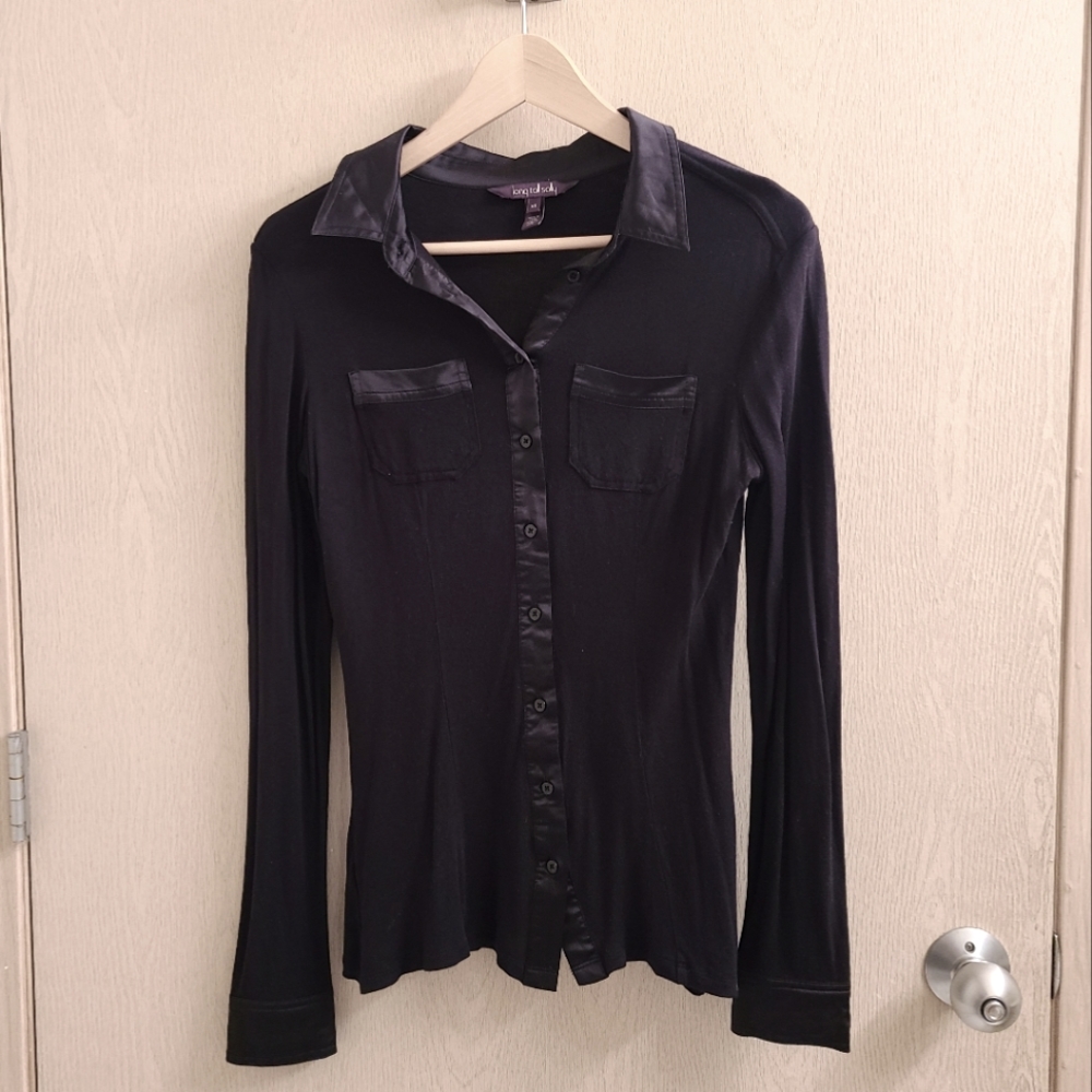 Long Tall Sally Button-Up Satin Trim Shirt